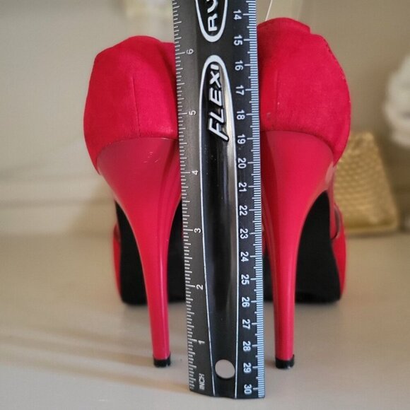 Worthington Womens Hidden Platform Red Suede Peep-Toe Slingback Heels- 7M - Picture 5 of 7
